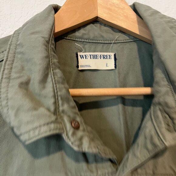 Free People Washed Army Green Marci Denim Jumpsuit Women's Size Large - Picture 6 of 7